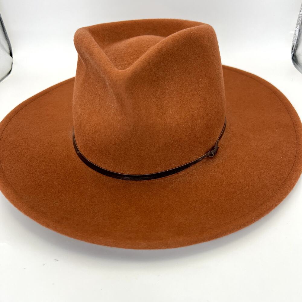 Wyeth 100% Wool Rust Orange London Panama Hat Leather Band Western - Picture 2 of 7